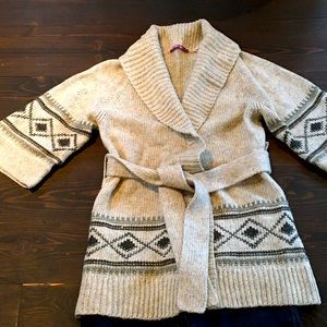Nordic pattern knit open front sweater